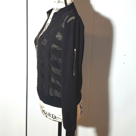 Akira Chicago- Black semi Sheer Women's Coat Jacket Moto Sz.Medium - Picture 2 of 7